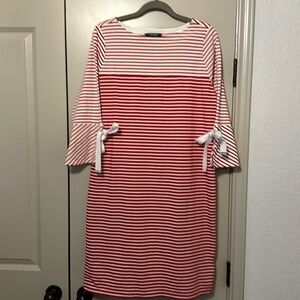 Ralph Lauren Red White Stripe Cotton LARGE Dress w/ Bow accent Nautical Preppy
